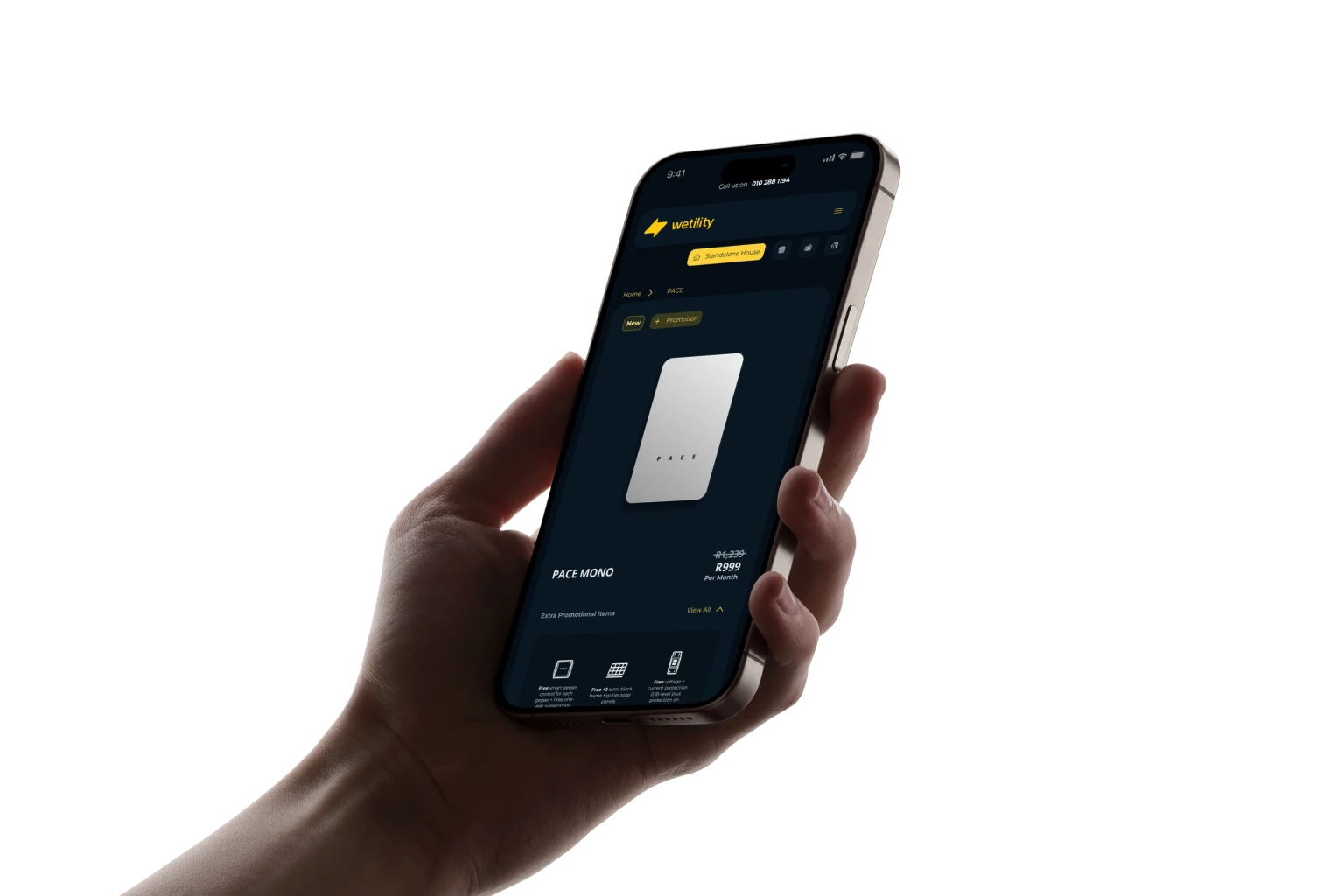 Wetility app shown on a phone
