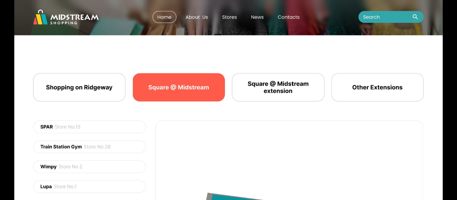 Directory prototype with centre tabs and named tenants with store numbers
