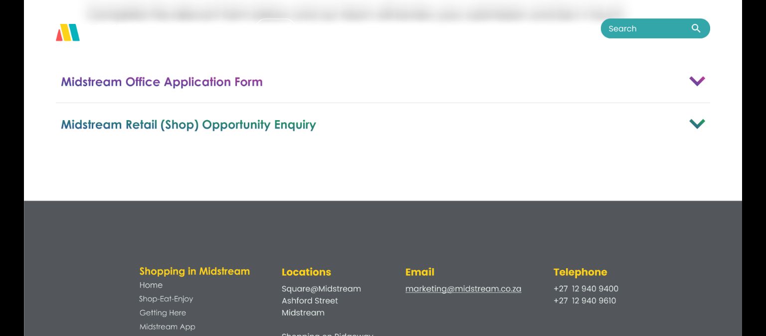 Enquiry prototype showing separate office application and retail opportunity routes